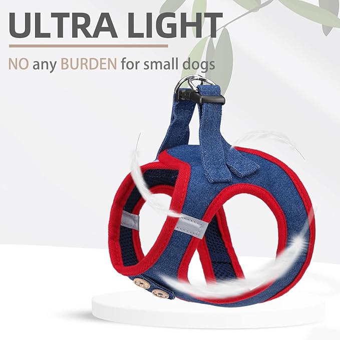 PUPTECK Dog Harness and Leash Set for Small Medium Dogs No Pull Step-in Soft Mesh Puppy Cat Vest Harnesses Reflective at Night, Denim NavyBlue M