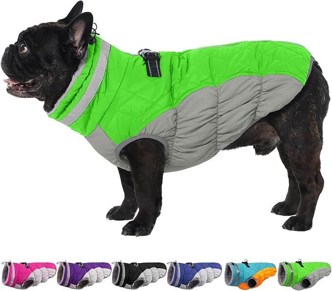 Warm Dog Jackets for Large Dogs, Waterproof Dog Coat with Harness Built in, Zipper Clousure, Fleece Lining for Cold Weather Outdoor Walks, Pet Snowsuit for Shiba Inu, French Bulldog - L
