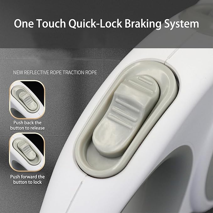 Retractable Dog Leash, Strong Reflective Nylon Tape Lead 16 ft Dog Walking Leash, up to 66lbs, Anti-Slip Rubberized Handle, 360° Tangle-Free, One-Handed Brake (White-Purple, Medium)