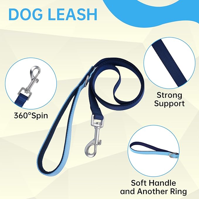No Pull Dog Harness Leash and Collar Set, Soft Adjustable Dogs Vest Reflective and Comfortable Handle Blue Medium