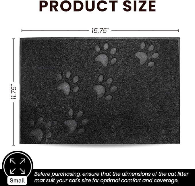 Andalus Small Cat Litter Mat, Pack of 1 - Waterproof, Non-Slip & Easy to Clean Cat Litter Box Mat for Extra Efficient Pet Litter-Trapping, Black (15.75” X 11.75”)