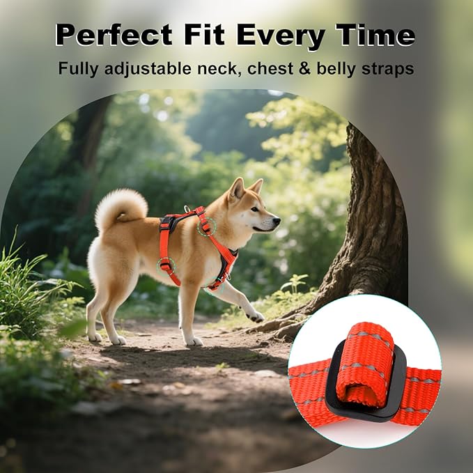 Plutus Pet Adjustable No Pull Dog Harness with Leather Accents, Heavy Duty Reflective Nylon Vest for Training, Hiking, Easy Walk Harness for Small, Medium, Large Dogs (Orange, M)