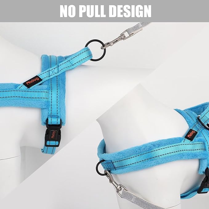 Didog Soft Flannel Padded Dog Vest Harness, No Pull/Quick Fit Reflective Dog Strap Harness, Easy for Training Walking (S:Chest 18-22", Blue)