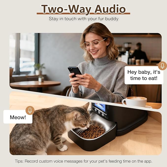 Automatic Cat Feeder with 2-Way Video/Audio, 5L Pet Feeder with 1080P HD Camera Features 45° Downward Tilt Adjustment, Supports 5G/2.4G WiFi Cat Food Dispenser with APP Control for Cats & Small Dogs