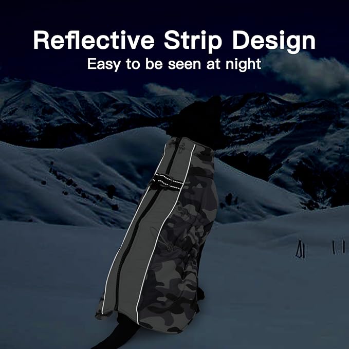 Dog Coat Dog Winter Jacke- XX Large, Warm Dog Coat Zip Up Snowsuit Dog Harness Vest Reflective Water-Resistant Dog Coat Dog Snow Jacket for Large Dogs Border Collie, Pit Bull, Grey-Camouflage