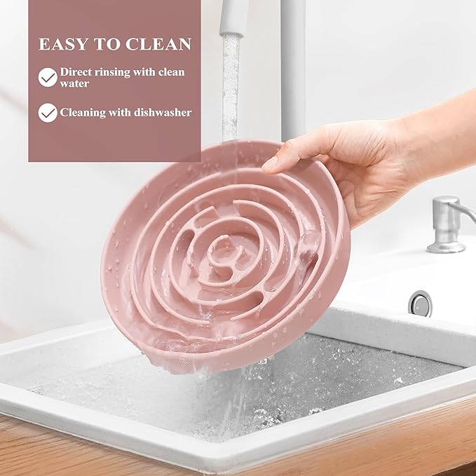 Coomazy Slow Feeder Dog Bowls, Silicone Dog Bowl with Suction Cups, Slow Feeder & Non-Slip Design, Boredom and Anxiety Reducer, Suitable for All Breed Dogs, Pink