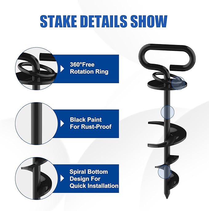 Eurmax USA Heavy-Duty Dog Tie Out Stakes Easy Installation Yard Dog Leash Anchor Dog Stake for Outside Portable Camping Dog Ground Anchor Dog Anchor for Large Dogs,Trampoline,1-Pack(Black)