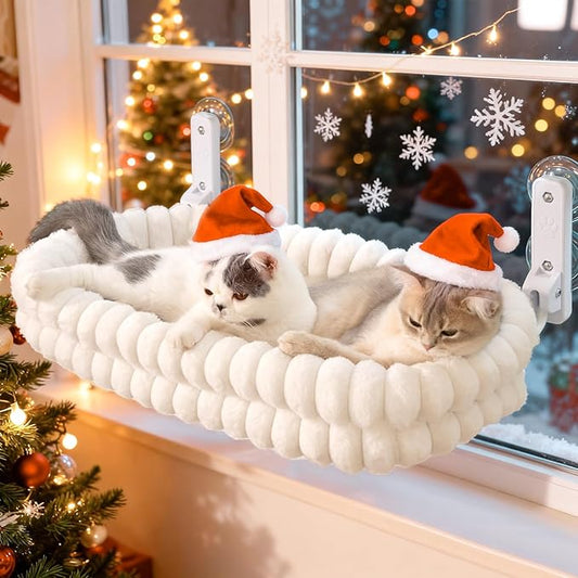 CHEERPALS Cat Window Perch for Indoor Cats Hammock for Window with Reversible Cushion, Foldable Cat Window Bed for Large Cats and Kittens(White,Large)