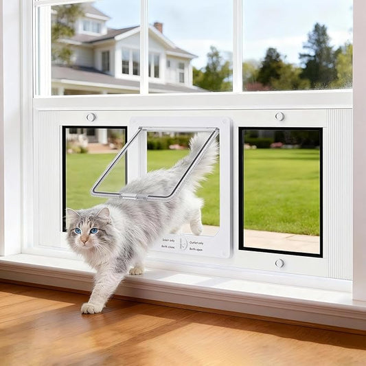 Aluminum Frame Cat Door for Window with Magnetic Auto Closure, Adjustable Width Quick-Fit Pet Door for Window Insert, Suitable for Most Medium Cats & Small Dogs (31''-36'')