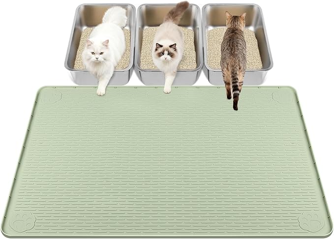 40"x28" Cat Litter Mat Lanstics Cat Mat for Litter Box Large Silicone Litter Box Mat for Kitty Scatter Control Floor Protect (Green)