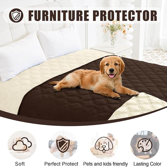 Smiry Waterproof Dog Bed Cover Blanket 30x53, Soft Reversible Pet Blanket, Washable Leakproof Cats Dogs Couch Cover for Sofa, Couch, Furniture, Lattice, Chocolate/Beige