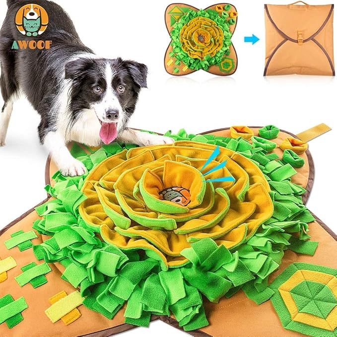 AWOOF Snuffle Mat Pet Dog Feeding Mat, 28''x28'' Interactive Dog Puzzle Toys Encourages Natural Foraging Skills