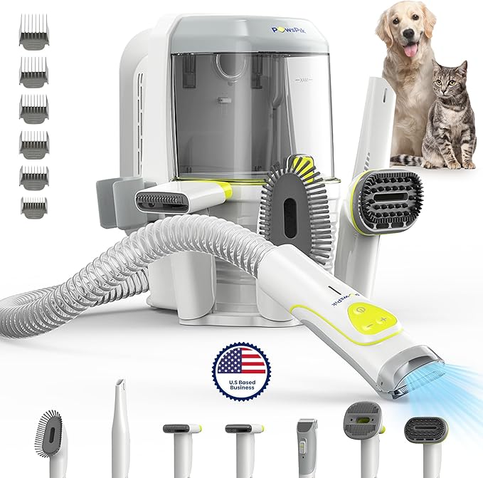 PAWSPIK Professional Dog Grooming Vacuum Kit, Dogs & Cats, Direct Handheld Control, 7 Grooming Tools, Deshedding and Dematting for Grooming, Large 2.2L Dust Bin, UL, HEPA Filter