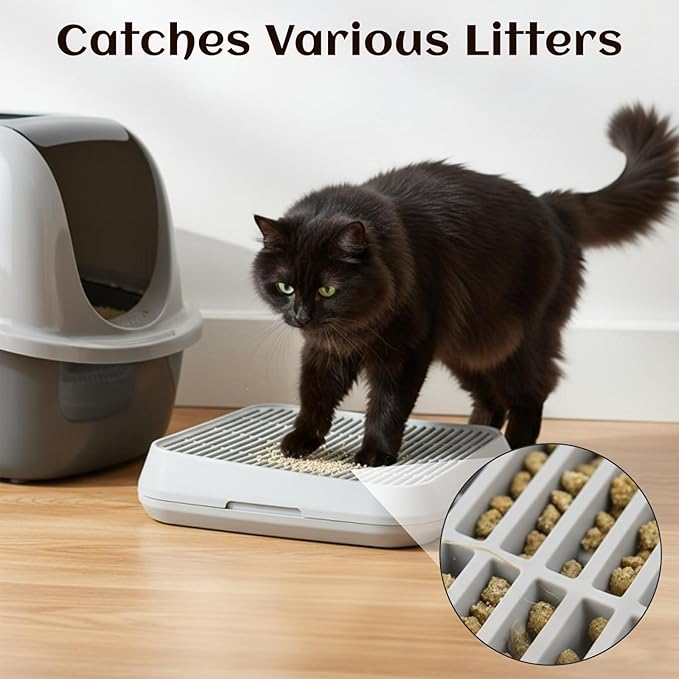 Cat Litter Box Ramp Litter Box Step for Self Cleaning Mat Cat Ramp with Filter Function, Anti-Tracking Trapping Pet Pedal Step Washable Easy to Clean, Suitable for Kitten & Senior Cats (Grey)