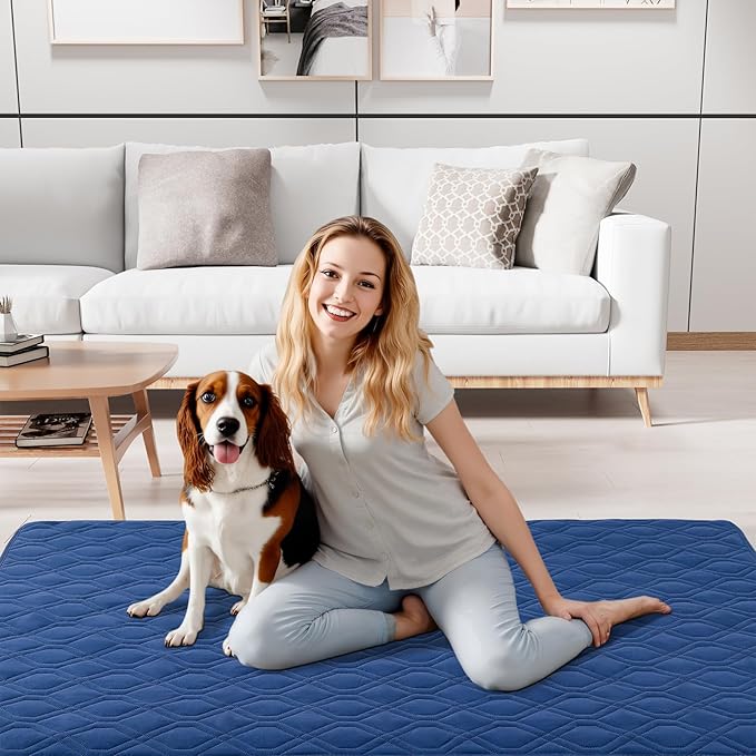 Smiry Waterproof Dog Blanket, 82x82 Inch Soft Pet Bed Cover Reversible, Washable Sofa Couch Furniture Protector for Small Medium Large Dog Puppy Cat, Geometric, Navy/Blue