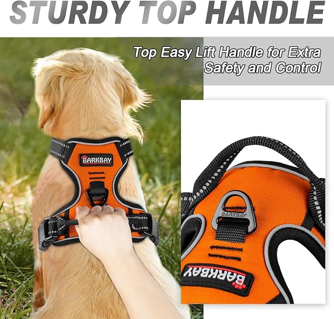 BARKBAY No Pull Dog Harness Front Clip Heavy Duty Reflective Easy Control Handle for Large Dog Walking(Orange,XS)