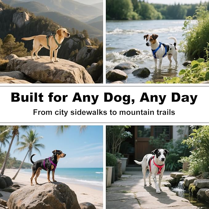 Plutus Pet Adjustable No Pull Dog Harness with Leather Accents, Heavy Duty Reflective Nylon Vest for Training, Hiking, Easy Walk Harness for Small, Medium, Large Dogs (Light Blue, M)