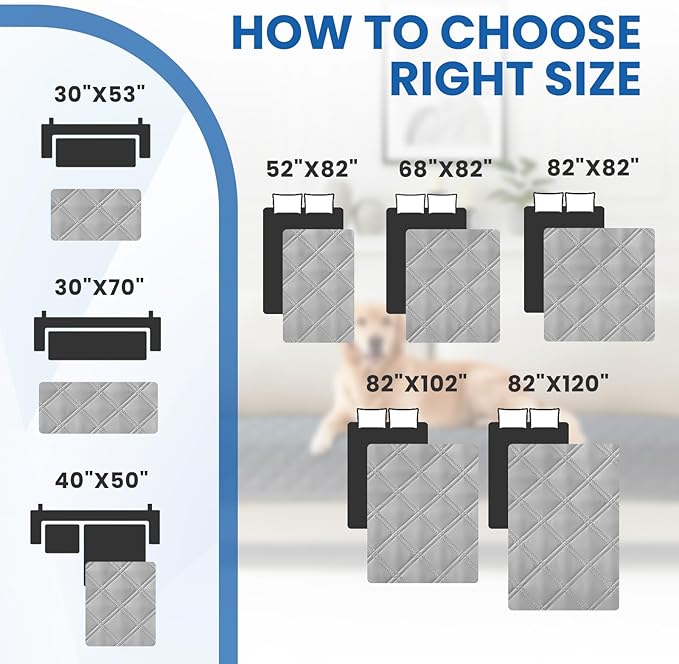 Waterproof Dog Bed Cover, Non-Slip Dog Blanket for Couch, Couch Covers for Dogs Washable, Pet Blanket for Furniture, Pet Bed Mat for Sofa, Car, Pet Supplies (82x102 Inch, Light Grey)