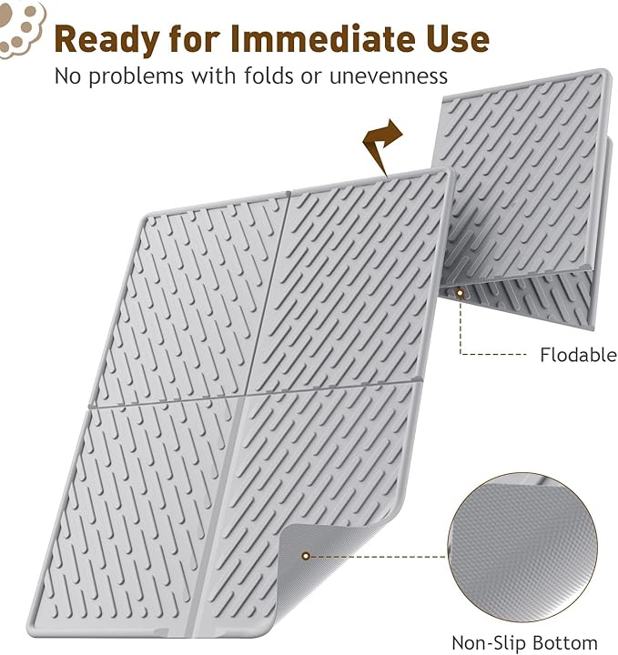 Cat Litter Mat with Grooves & Raised Edge, Urineproof/Waterproof, Litter Scattering Control, Easy to Clean (31 * 24in-Grey-2 Pack)