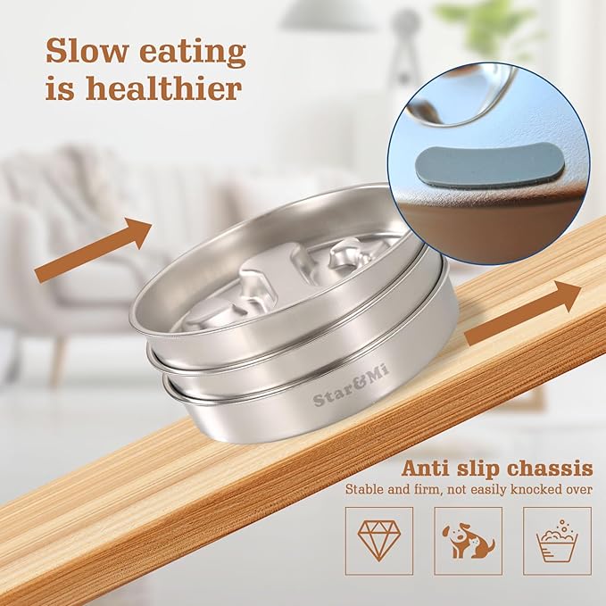 Stainless Steel Slow Feeder Dog Bowls – Non-Slip Metal Dog Bowl for Large & Medium Breeds, Puppy Puzzle Feeder – 2 Cup Capacity for Small to Big Pets – Durable Slow Feed Dog & Cat Food Dish with Mat