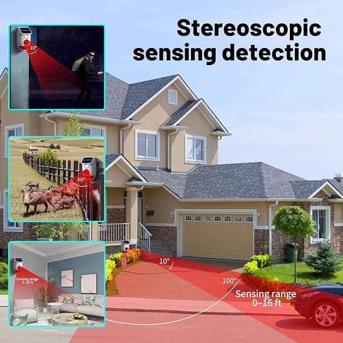 Solar Motion Sensor Alarm - 120dB IP65 Waterproof Security Siren with Strobe Light, 3 Modes for Yard/Farm/Home,16-26ft Pet-Friendly Detection (Buzzer Alarm)