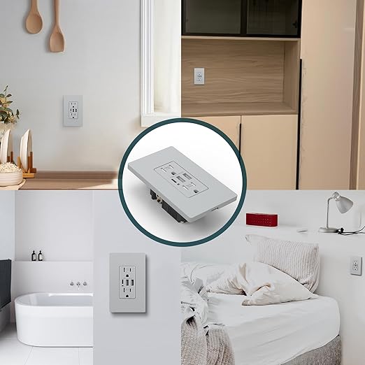 TOPELER USB Outlet, 30W 6.0A USB Electrical Socket with Type A & C Port, Duplex 20 Amp Tamper-Resistant Power Outlets for Kitchen, Living Room, Screwless Wall Plate Included, UL Listed, Grey