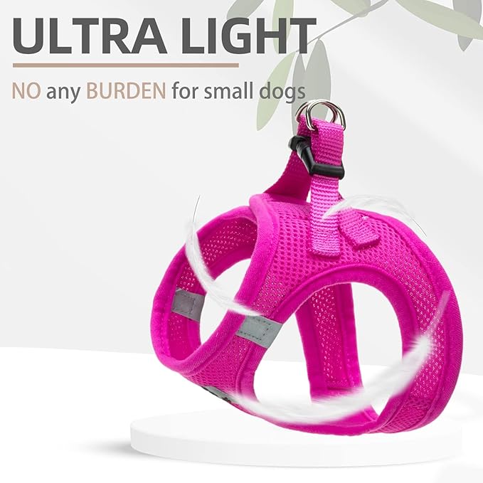 PUPTECK Adjustable Dog Harness Collar and Leash Set Step in No Pull Pet Harness for Small Medium Dogs Puppy and Cats Outdoor Walking Running, Soft Mesh Padded Reflective Vest Harnesses, Solid Pink XL