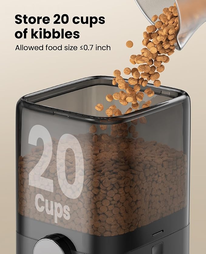 oneisall Automatic Cat Feeder for Large Kibble and Snacks, 20 Cups/5L Timed Pet Feeder for Cats Indoor, Programmable Dry Food Dispenser (Black)