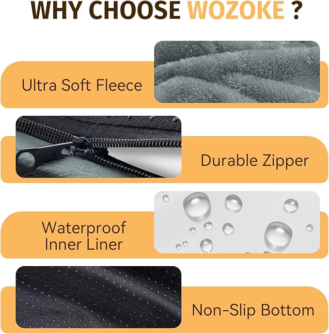 Orthopedic Waterproof Large Dog Bed: Memory Foam Washable Dog Bed with Bolsters - Removable Orthopedic Cover for Medium L XL Large Sized Pet - Non-Slip Bottom - Grey