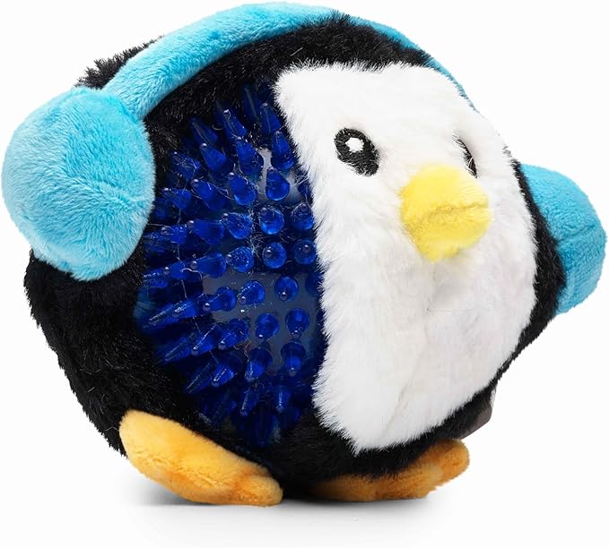 Flourish Pets 2 in 1 Christmas Multi-Layer Chew Toy for Active Dogs | Non-Toxic BPA Free Double Stitched Soft Fabric and Long-Lasting Dog Plush Toys (Penguin 3.5")