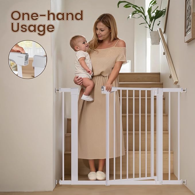 Mumeasy 36" High Extra Tall Dog Gate, 29.6"-40.5" Wide Pressure Mounted Tall Baby Gate for Dog, Auto Close Pet Gate with Door for Stairs,Doorways,House,White