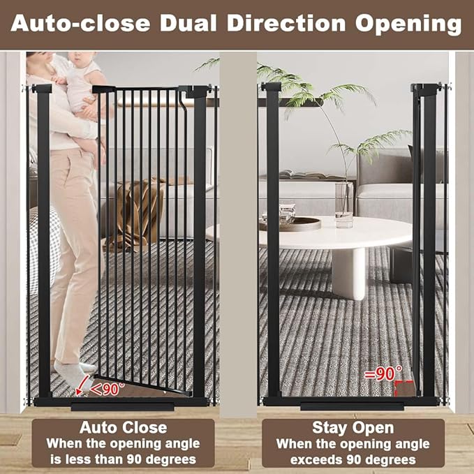 Fairy Baby 51.18" Extra Tall Cat Gate, 29.5"-32.6" Adjustable Width Auto Close Encrypted Tall Pet Dog Gate, Cat Proof Metal Gate Indoor for Doorway Stairs, Pressure Mounted Child Safety Gates, Black
