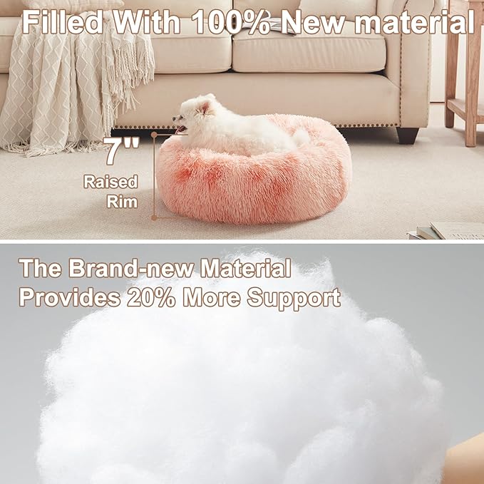 23 inches Donut Dog Bed for Small Dogs - Calming Washable Round Puppy Bed with Removable Cover, Fluffy Plush Pet Bed for Cats & Dogs, Fits up to 25 lbs Pets (Tie-dye Pink,Small)