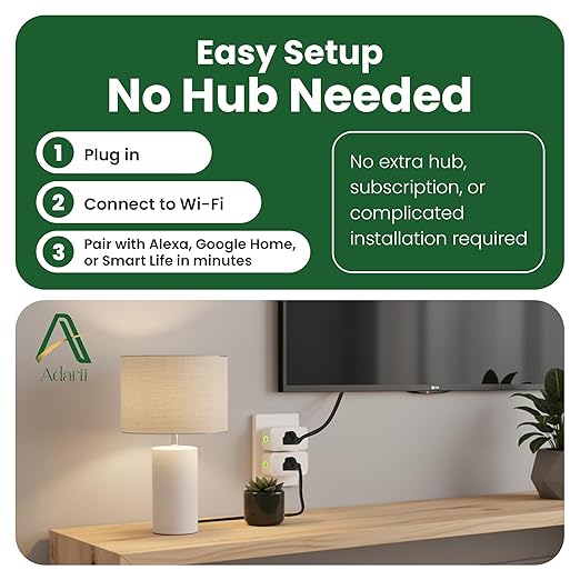 Adarii Smart Plug Google Home, Compatible with Alexa, 15A WiFi Plug, 2.4GHz, Smart Life Plug, Voice Control, Compact Indoor Smart Plug, FCC Certified, Tuya Smart Plug, No Hub Needed, 1 Pack