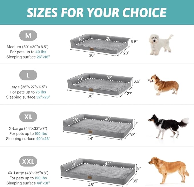 Orthopedic Dog Bed for Medium Small Size Dog, Dogs Crate Bed, L Shaped Foam Anti-Slip Bottom Pet Cat Sofa with Washable Removable Cover, Suitable for Pet Up to 40 lbs, 30x20x6.5 inch, Grey