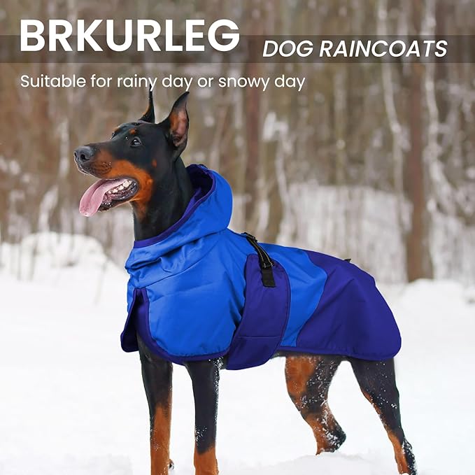 BRKURLEG Dog Raincoat Adjustable Dog Rain Jacket with Hood Dogs Waterproof Rainproof Jacket with Leash Hole Pet Poncho Rain Coat Poncho with Reflective Strip, Blue, XXL