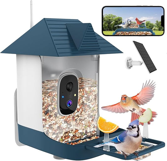 Bird Feeder with Camera,WiFi Outdoor Smart Bird Feeder Camera with Built-in AI Birds Recognition,Solar Powered,Auto Record Video by Cloud Storage,FHD Birds House with Cam,Ideal Gift for Dad and Mom