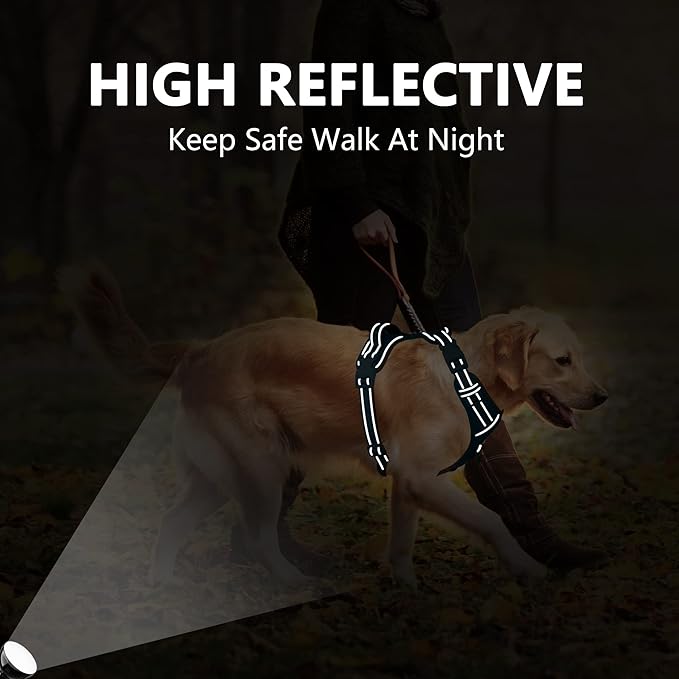 PoyPet No Pull Dog Harness, No Choke Reflective Dog Vest, Adjustable Pet Harnesses with 2 Leash Attachments with Easy Control Padded Handle for Small Medium Large Dogs(Gray,L)