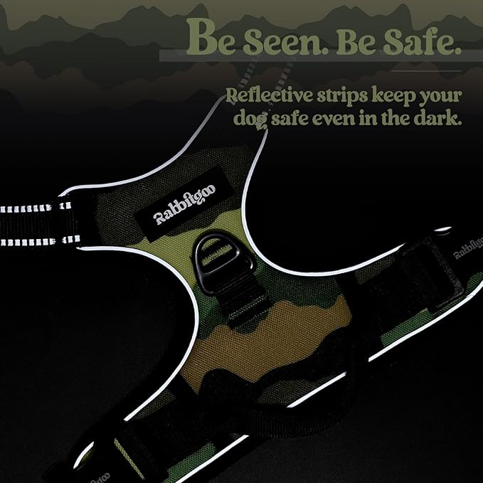 rabbitgoo Dog Harness No Pull with 2 Leash Clips, Adjustable Soft Padded, Reflective Oxford No Choke Pet Vest with Easy Control Handle for Large Dogs, Green Mountain, M