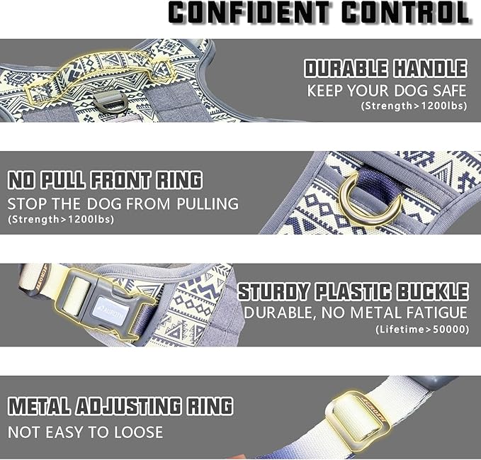 AUROTH Tactical Dog Harness for Large Dogs No Pull Adjustable Pet Harness Reflective K22 Working Training Easy Control Pet Vest Military Service Dog Harnesses