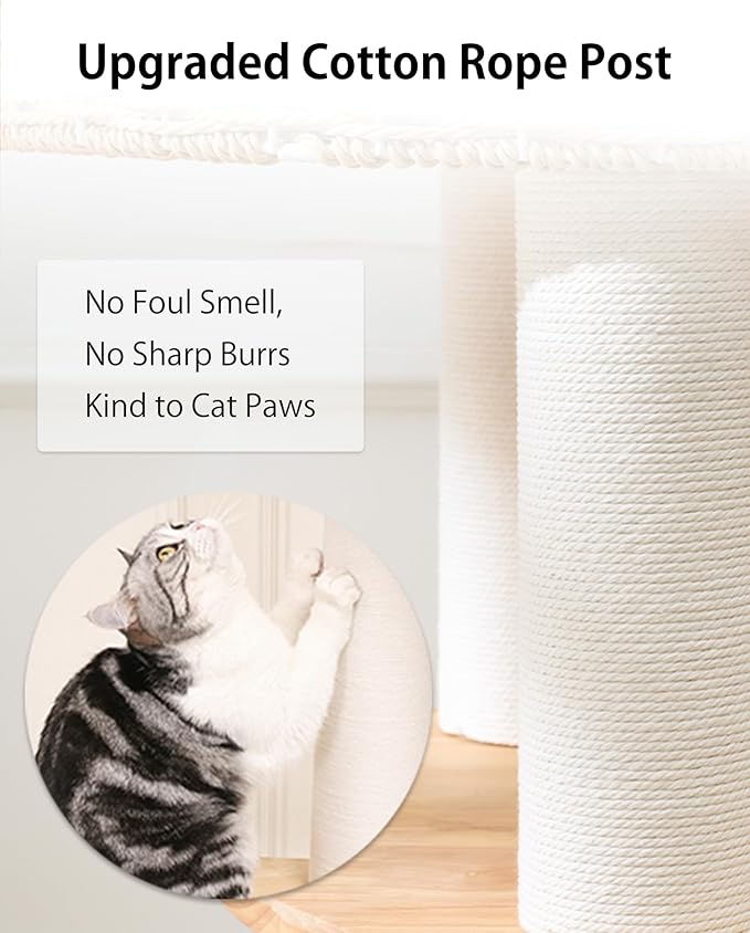 Modern Cat Tree for Large Cat, 56.7-Inch Tall Cat Tower with Scratching Post for Indoor Cats, Multi-Level Cat Condo with Hand-Woven Cat Bed and Hammock Acrylic Bowl (Particleboard 56.7in)