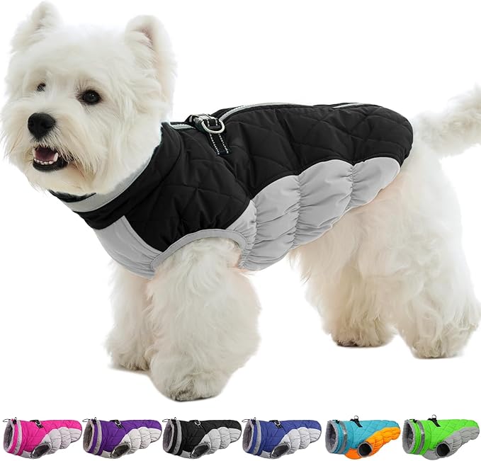 Small Dog Coat,Dog Jackets for Small Dogs,Warm Winter Jacket, Puppy Coat with Harness Built in,Waterproof Dogs Jacket,Puppy Cold Weather Coats,Winter Clothes Snowsuit Shih Tzu Bichon,Black