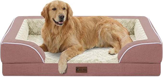 Orthopedic Dog Beds for Extra Large Sized Dogs, Waterproof Memory Foam XL Pet Bed with Sides 42x30Inch, Non-Slip and Egg-Crate Foam Big Dog Couch Bed with Removable Washable Cover, Pink