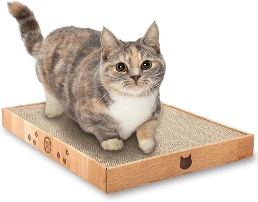 Necoichi Cardboard Cat Scratcher Bed for Indoor Cats - Cat Scratching Board (16" Wide, a.Oak Lounge)