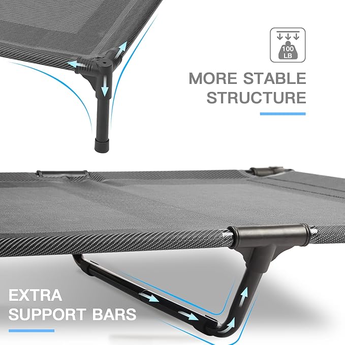 suddus Elevated Dog Bed for Medium Dogs, Dual Support Cooling Cot with Teslin Mesh, Portable Waterproof Pet Bed for Indoor/Outdoor Use, Medium, 30x23x6.3 Inch, Grey