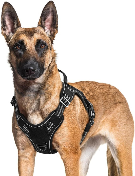 rabbitgoo Dog Harness for Large Dogs No Pull, Tactical Service Pet Vest with Molle and Control Handle, Adjustable and Reflective Military Harness for Easy Walking and Training, Black, XL
