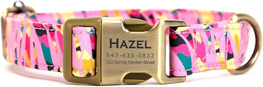 Personalized Dog Collar with Name and Phone Number Engraved,Adjustable Custom Puppy Collar,Organic Cotton Pet Collar for Small Medium Large Boy Girl Dogs