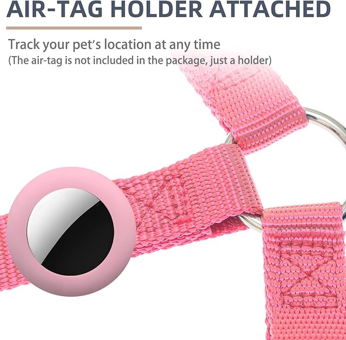 PUPTECK No Pull Dog Harness Soft Adjustable Basic Nylon Step in Puppy Vest Outdoor Walking with ID Tag and A-ir Tag Case, Fuchsia, L