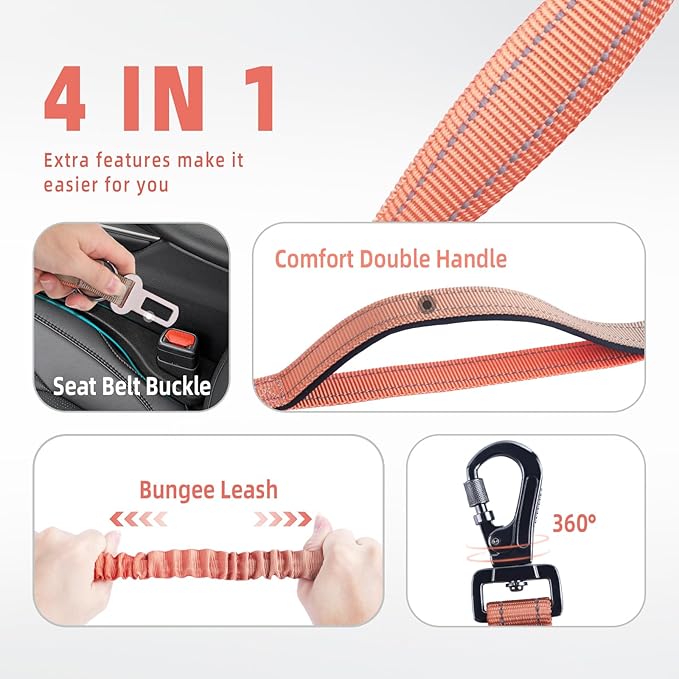 Roses&Poetry Hands Free Dog Leash for Medium Large Dogs Heavy Duty, No Pull Bungee Dog Running Waist Leash for Walking Training with Car Seatbelt 4-6FT