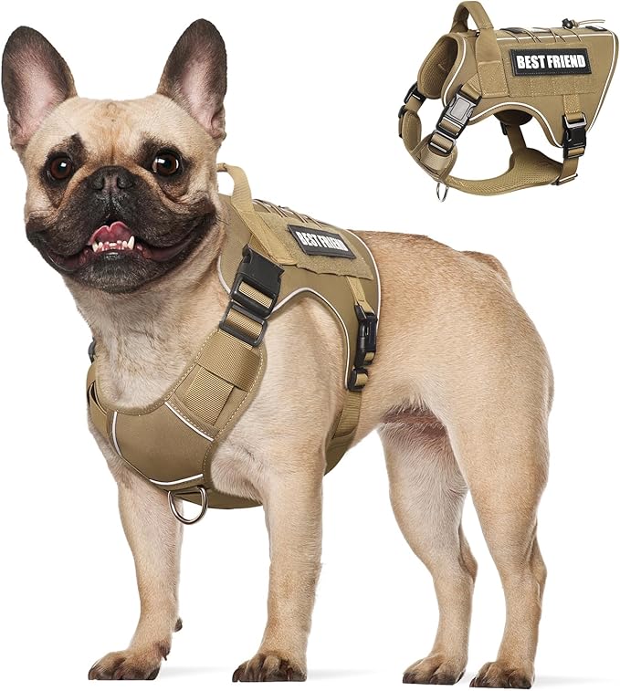 Tactical Dog Harness Medium Sized Dog,No Pull Military Dog Vest with Handle,Reflective Heavy Duty Pet Harness for Walking Hiking Training Brown M